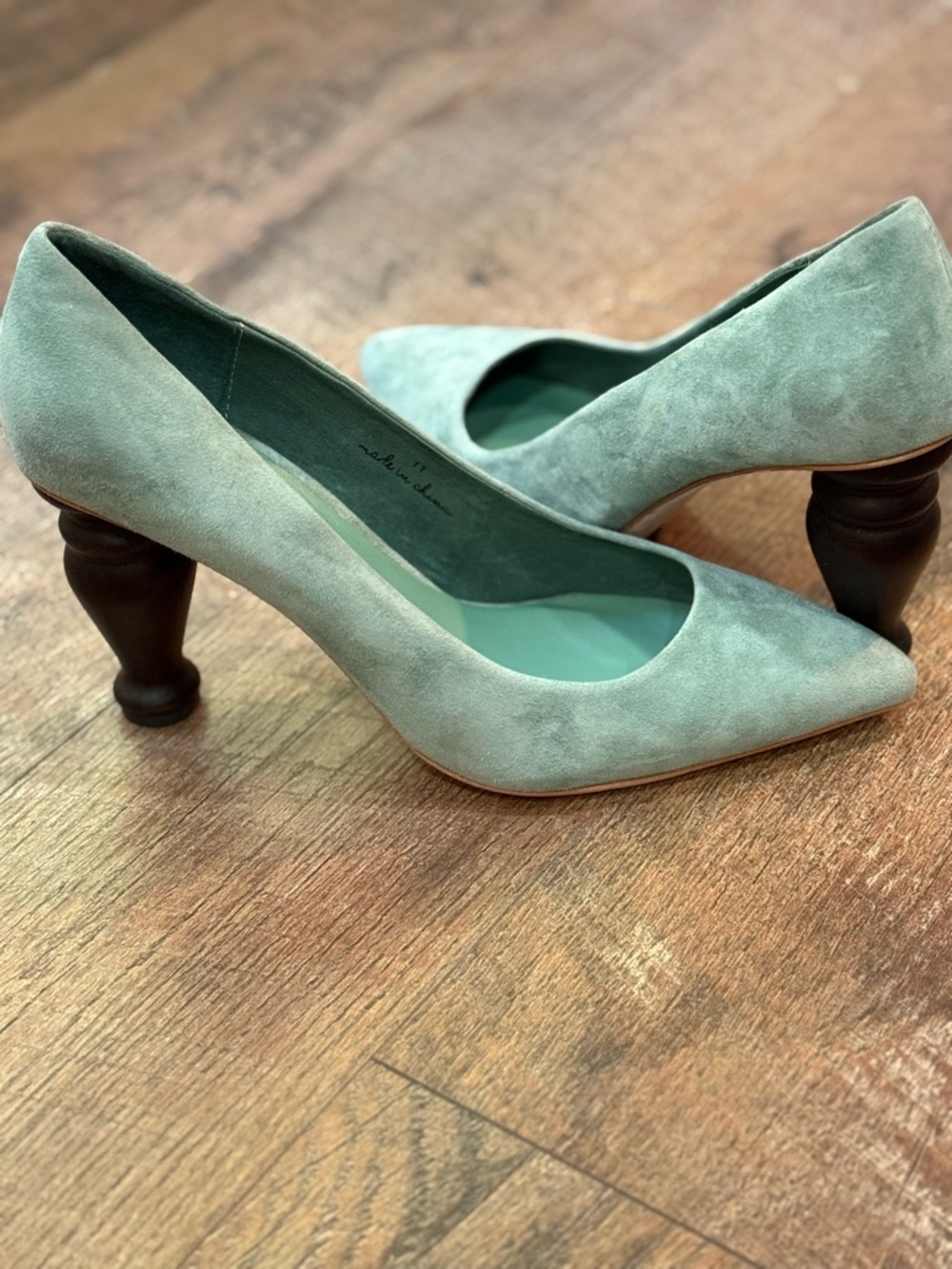 Charlotte Stone Suede Pointed-Toe Wood Heels